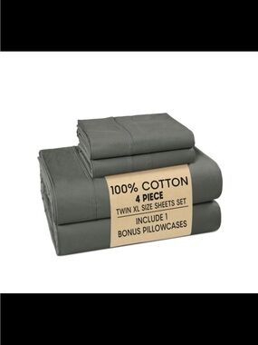 100% Cotton 4-Piece Twin XL Sheet Set in Gray